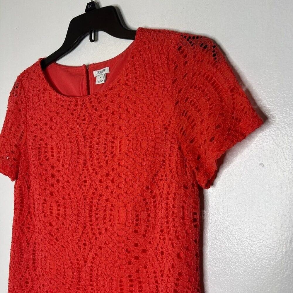 J Crew Women's 6 Red Lace Shift Dress Short Sleeve Scallop Hem